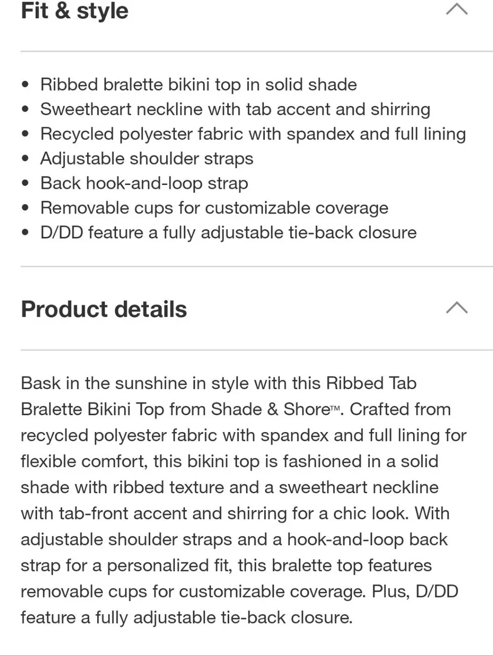 NWT  Shade & Shore Ribbed Tab Bralette Bathing Suit Top- S Or 4/6